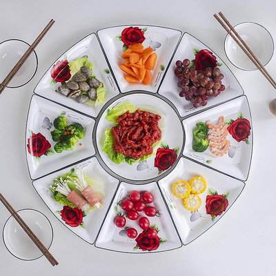 拼盤創意套裝組合盤子陶瓷餐盤家用過年圓桌擺盤扇形菜盤餐具