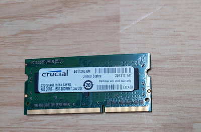 【Crucial 美光】DDR3 1600 4G PC3-12800S 雙面顆粒 筆電/筆記型記憶體 4GB