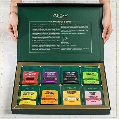 印度 VAHDAM 創辦人精選茶禮盒8款茶葉共40茶包*2盒 共80茶包 - 紅茶、綠茶、印度奶茶、花草茶