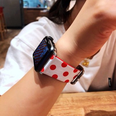 蘋果apple watch6/5/4代手錶錶帶 皮質彩色波點iwatch1/2/3代腕帶44mm40mm女款錶帶