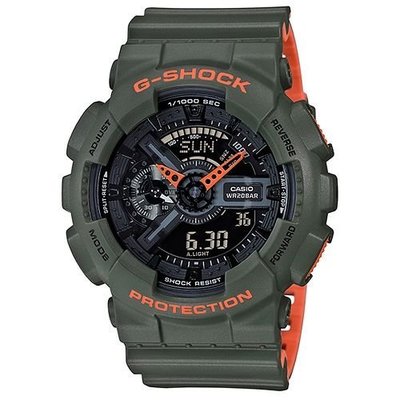 G-SHOCK運動風潮螢光元素概念錶(GA-110LN-3A)-墨綠色X橘/51mm限量到