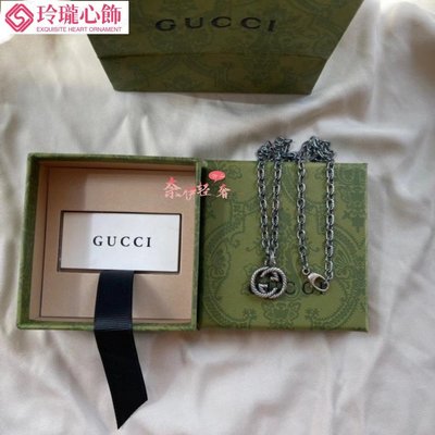 Gucci古馳925純銀新版雙G麻花復古項鍊 尺寸：55cm~玲瓏心飾