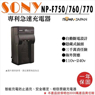 御彩數位@樂華 Sony NP-NP-F750 F760 F770 專利快速充電器 副廠壁充式座充 1年保固 自動斷電
