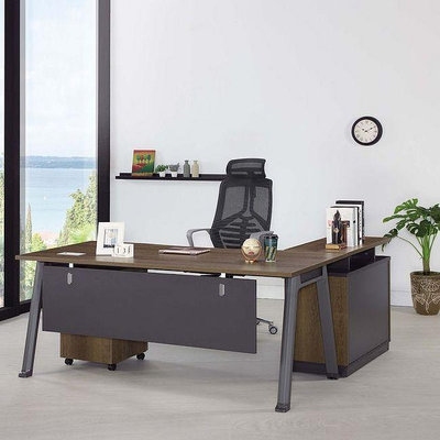 【SA738-1】現代柚木雙色6尺L型辦公桌組(含側邊櫃、活動櫃)(DIY)