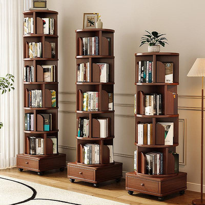 全實木旋轉書架360度書柜家用客廳兒童可移動靠墻收納置物架落地