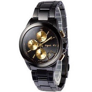 【現貨】正品 配件外盒都在-法國品牌 agnes b.時尚耀眼精靈三眼計時腕錶 手錶 經典黑金 40mm BF8314