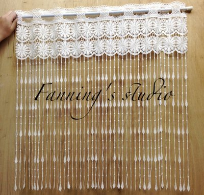 【芬妮卡Fanning服飾材料工坊】小菊花x菱形格窗簾蕾絲 高75cm 1尺入 米白色