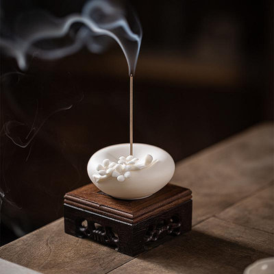 白瓷手工捏花梅花線香插家用室內茶桌創意香座香托立式香台小擺件現貨佛教道教用品