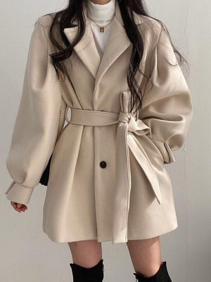 赫本風毛呢外套女短款新款秋冬小個子收腰加厚西裝大衣高級感