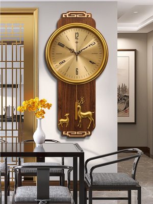 風復古實木掛鐘客廳家用時尚實木搖擺鐘表中式代簡約石英鐘