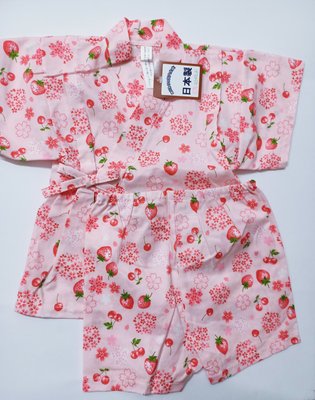 日本空運進口現貨☆╮夏季款純棉 甜美草莓舞陽花 女童和服式浴衣短袖上衣褲裝 90cm