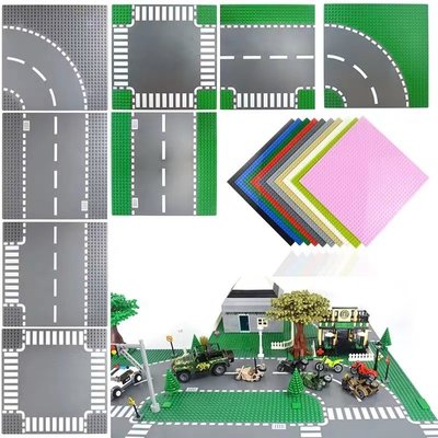 兼容樂高小顆粒積木綠色底板公路板馬路板交通道路城市街道場景版