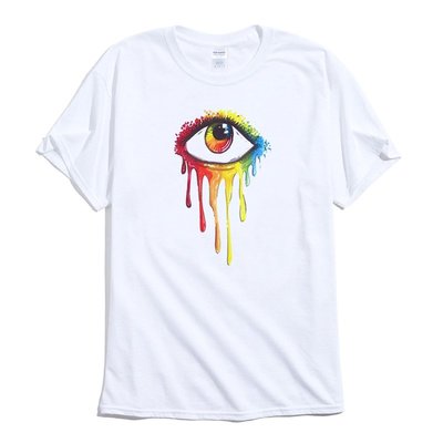 Eye Watercolor 短袖T恤 白色 歐美潮牌 插畫幾何眼睛彩虹水彩REAL設計dope印花潮T