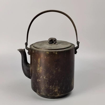 日本百年老銅壺，直筒形銅壺，筒形壺，煮水壺，銅水注，明治時期