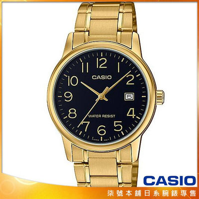 【柒號本舖】 CASIO卡西歐大錶徑石英鋼帶男錶-金 / MTP-V002G-1B 台灣公司貨