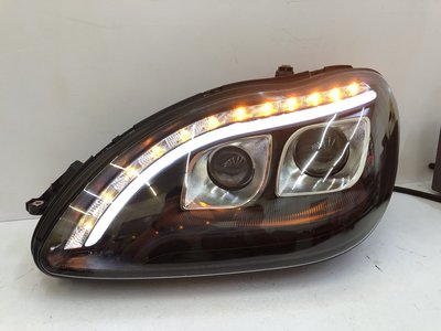 合豐源 車燈 W220 大燈 頭燈 雙 魚眼 LED 燈眉 S320 S350 98-06年 跑馬 方向燈 H9