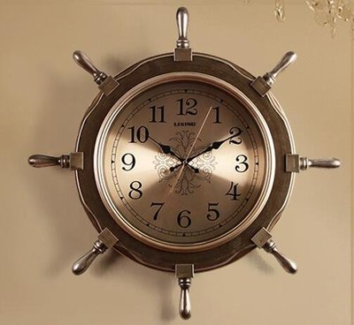 6768A 歐式 金色復古船舵造型時鐘 牆面歐風藝術時尚掛鐘牆鐘 時鐘靜音鐘牆面裝飾鐘