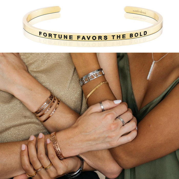 MANTRABAND 美國悄悄話手環 Fortune Favors The Bold 幸運與財富屬於勇者 金色手環