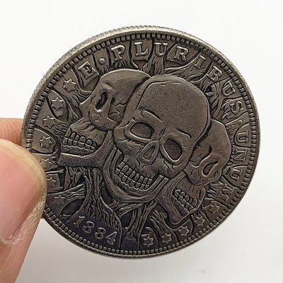 特價！1884流浪幣骷髏頭銅銀紀念幣 收藏幣浮雕骷髏牙齒銅硬幣紀念章