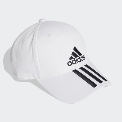 adidas 愛迪達LOGO刺繡三條線白色老帽 白色棒球帽抗紫外線UPF 50+UV遮陽帽 du0197 正品