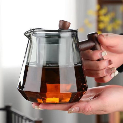 耐熱玻璃茶壺家用蒸煮茶具套裝茶水分離過濾泡茶壺木把電陶爐燒水