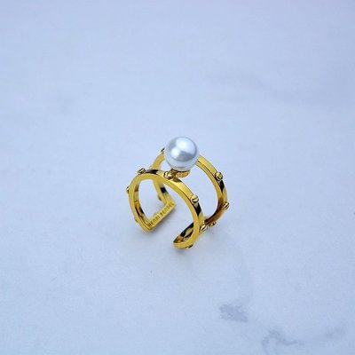 下殺-Henri Bendel 歐美時尚飾品 珍珠鑲嵌 雙層鉚釘鏤空打標潮流開口戒指 指環女