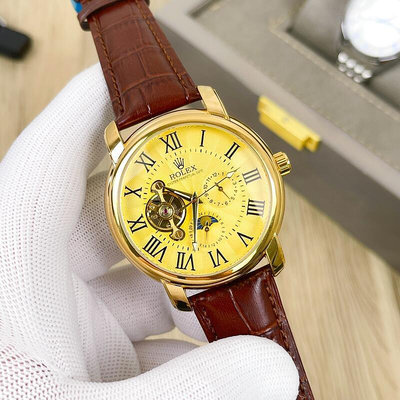 【特價】男士機械腕錶 陀飛輪機芯機械錶 皮帶機械表 商務休閒機械手錶 表徑42mm 廣1州產手錶