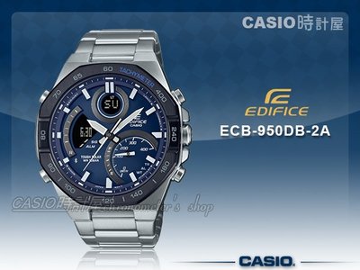 CASIO 時計屋 ECB-950DB-2A 雙顯男錶 黑藍 太陽能 藍牙連線 不鏽鋼錶帶 防水100米 ECB-950