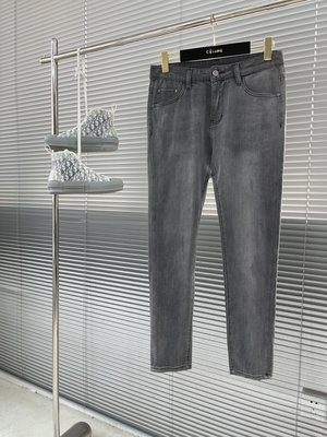 『名品站』Loewe牛仔褲 英倫風型男修身小直筒褲 外貿 大牌 原單高級灰做舊水洗商務牛仔褲4AT103