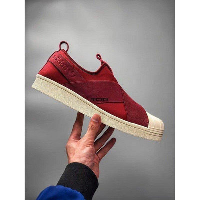 詩琪運動戶外Adidas Superstar Slip On 酒紅色 貝殼 低筒 個性 繃帶 休閑潮鞋