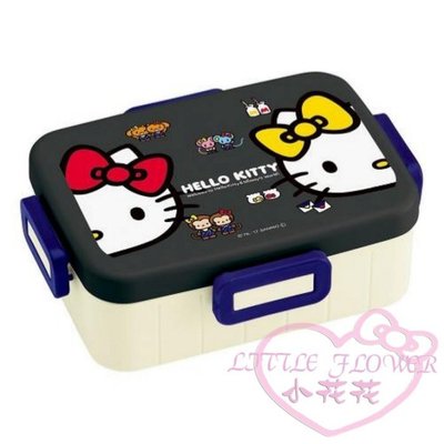 ♥小花凱蒂日本精品♥hello kitty凱蒂貓雙胞胎圖案黑色四面扣便當盒樂扣盒保鮮盒650ML日本製~預(2)