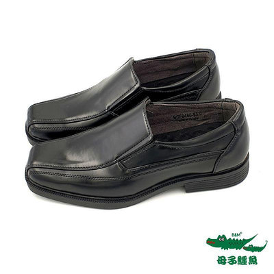 N】母子鱷魚 (男) 免綁帶 經典 商務 上班 學生 英倫 紳士皮鞋 舒適 耐磨 8460 黑色