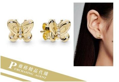 雅格時尚精品代購PANDORA 潘朵拉鍍18k鑲鑽新款蝴蝶耳環 925純銀 CHARMS 美國代購