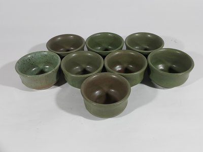 [銀九藝] 早期陶瓷 綠釉竹節杯 茶杯 8件一標