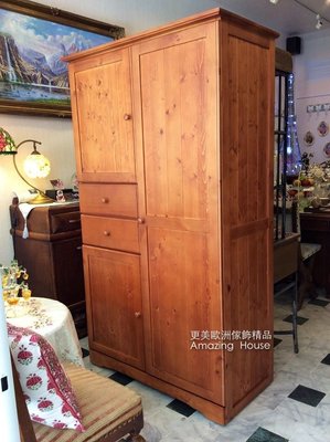 簡約全實木衣櫥三門二抽衣櫃美背式房間 【 更美歐洲傢飾古董老件 Amazing House 】台南