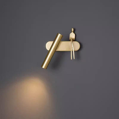 全銅壁燈北歐簡約創意個性藝術人物黃銅旋轉輕奢設計師臥室床頭燈-麵包の店