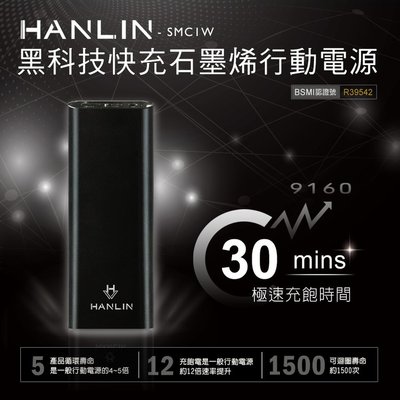 【 全館折扣 】最新科技 雙向 閃充 HANLIN-SMC1W 極速30分鐘快充行動電源 石墨烯 行動電源