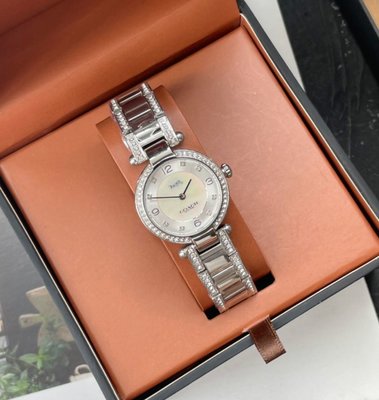 COACH Cary 珍珠貝母錶盤 水鑽圈 銀色不鏽鋼錶帶 石英 女士手錶 14503837