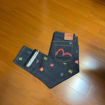 （Size 34/34) Evisu 福神滿版刺繡赤耳牛仔褲 （3M35）