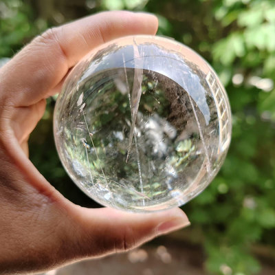 天然“七彩&發晶”水晶球擺件 送底座