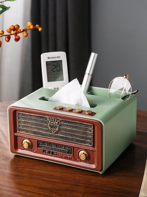 創意復古收音機抽紙盒家用客廳茶幾感紙巾盒擺件遙控器收納盒~纸盒
