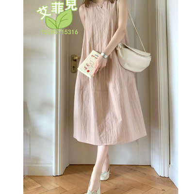粉色棉麻無袖洋裝~~艾菲兒=現貨、韓版、預購