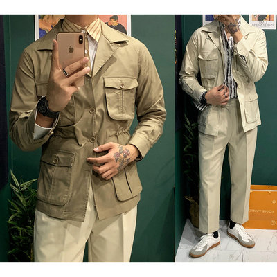 ∵ PRAY FOR FASHION ∴義式復古safari jacket 純色工裝紳士游獵夾克棉質獵裝外套