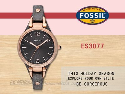 CASIO 時計屋 FOSSIL手錶 ES3077 簡約時尚石英女錶 皮革錶帶  防水 波紋黑 防水50米