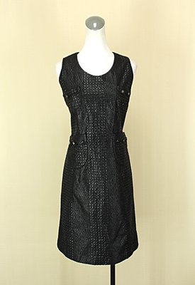 貞新 LaiCarFore 萊卡佛 黑色千鳥格圓領無袖緞面洋裝M(38號)(43179)