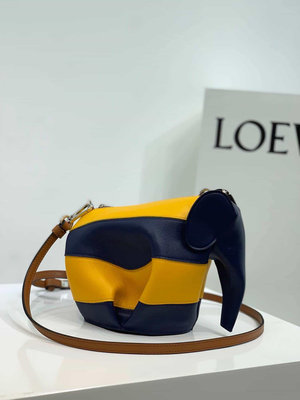 二手Loewe elephant stripes Mlnl bag經典斜挎小象包 0192黃拼藍