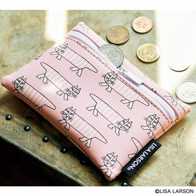 [瑞絲小舖]~日雜自然風亞麻7月號2019附錄Lisa Larson條紋貓粉紅紙巾包 面紙包 收納包 小物包