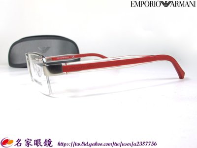 【名家眼鏡】EMPORIO ARMANI 時尚紅色鏡腳設計銀色混合半框EA 1012 3045【台南成大店】