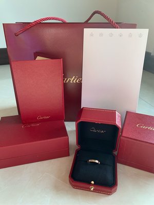 真品 C DE Cartier 玫瑰金鑽戒 49