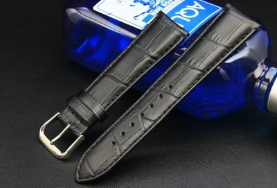 艾曼達精品~21mm 收18mm義大利進口高級感加厚款真皮壓鱷魚皮紋錶帶,armani紳士錶機械錶black